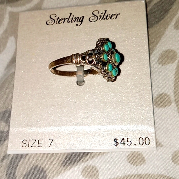 🩵GORGEOUS!/ TORQUOISE GEMSTONES FLOWER RING💞 - Picture 2 of 5